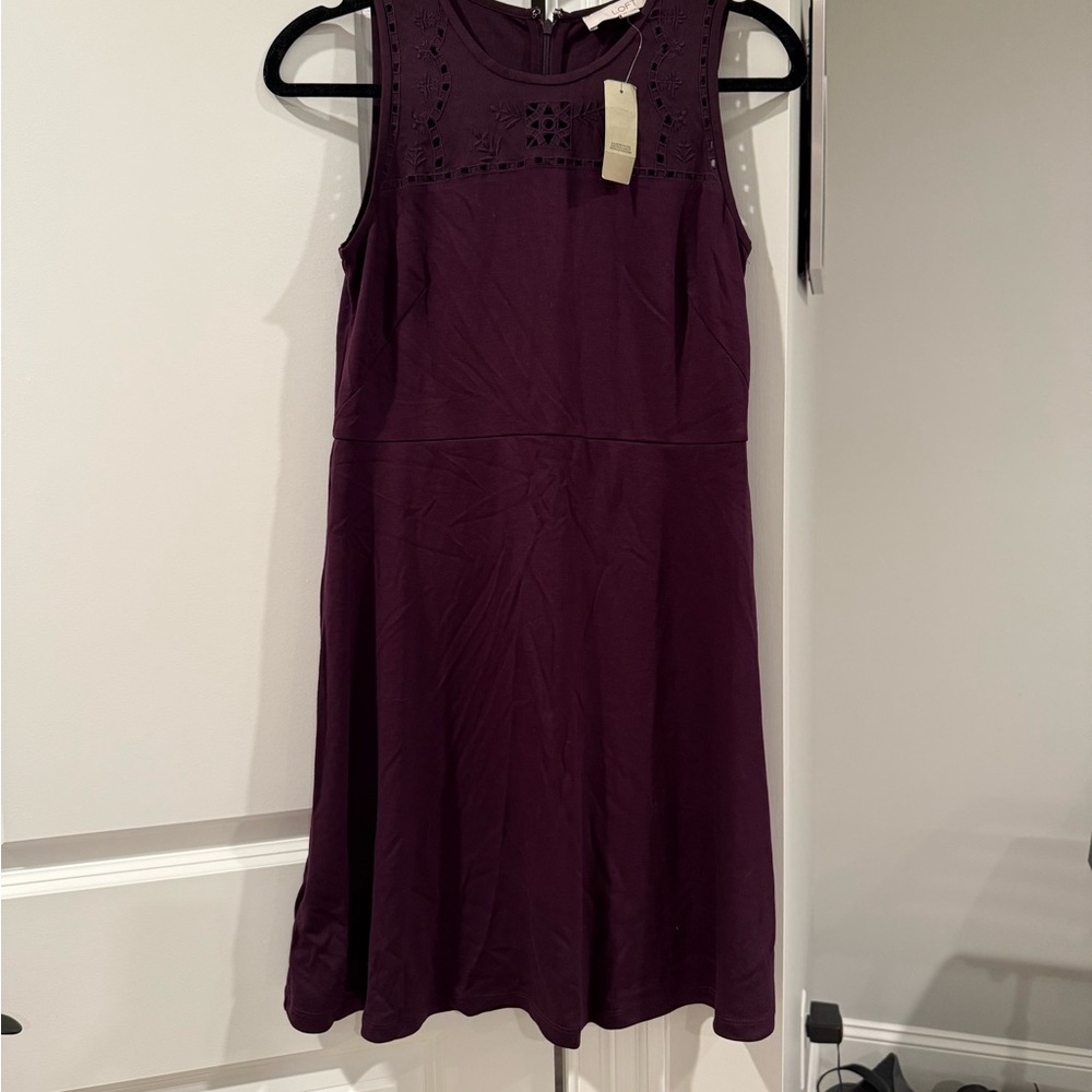 LOFT Dark Purple Sleeveless Fit & Flare Dress